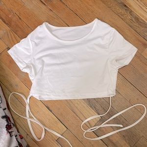 shein, size small, white croptop, strings to tie around the back, cotton